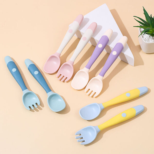 Silicone Baby Bendable Spoon Fork Utensils Set Kids Eating Training Auxiliary Food Toddler Twist Spoon Infant Children Tableware - Image 2