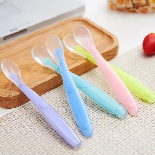 Cute Baby Silicone Spoon BPA Free Non-toxic Newborn Training Long Handle Baby Spoon Soft Head Eating Spoon - Image 2