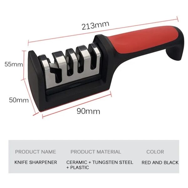 Kitchen 3-Segment Knife Sharpener Household Multi-Functional Hand-Held 3-Purpose Black Sharpening Stone - Image 2