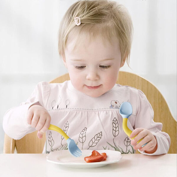 Silicone Baby Bendable Spoon Fork Utensils Set Kids Eating Training Auxiliary Food Toddler Twist Spoon Infant Children Tableware