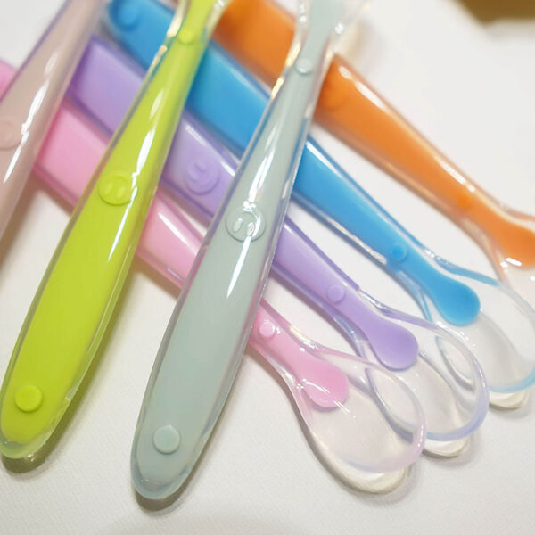 Cute Baby Silicone Spoon BPA Free Non-toxic Newborn Training Long Handle Baby Spoon Soft Head Eating Spoon - Image 3