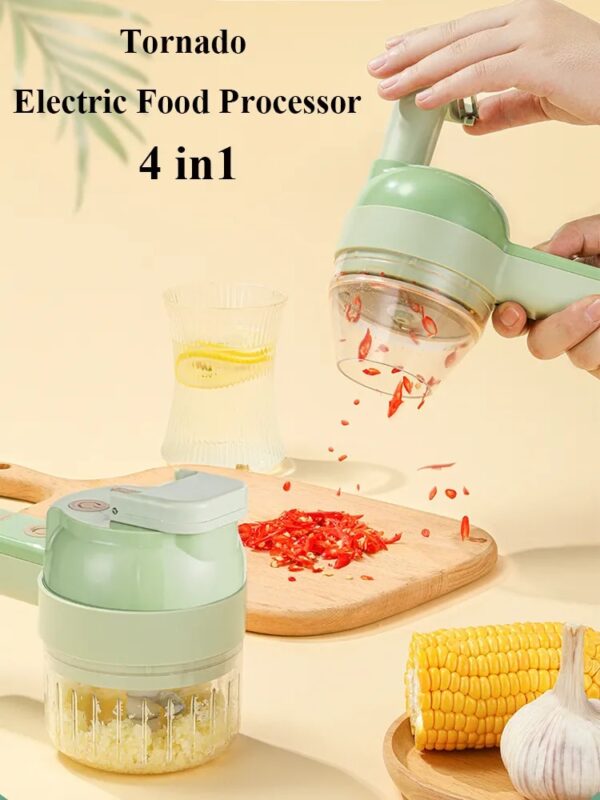 4 IN 1 Electric Food Processor Multifunctional Vegetable Cutter Slicer Handheld Garlic Grinder Wireless Vegetable Chopper