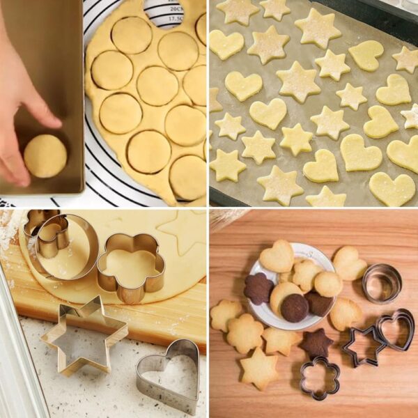 12Pcs Cookie Cutters Shapes Baking Set, Flower Round Heart Star Shape Biscuit Stainless Steel Metal Molds Cutters for Kitchen Baking Halloween Christmas Small Cookie Cutters