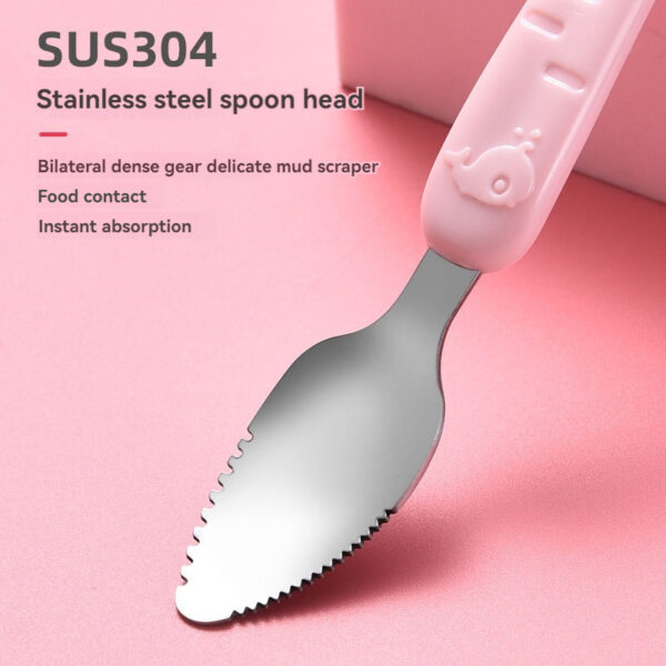 2 In 1 Children's Baby Feeding Spoon Baby Scraper Apple Puree Spoon Set Complementary Food Scraper Double-headed Stainless Steel Fruit Puree Tool - Image 5