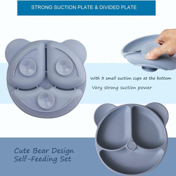 Cartoon Bear Shaped Baby Silicone Plate Cute Portable Suction Plate Kids Divided Plate Non-Slip Strong Suction Dishes for Baby Toddlers - Image 5