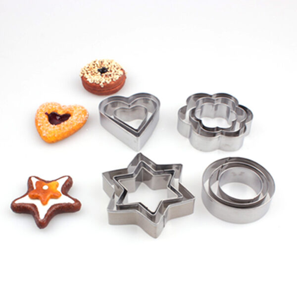 12Pcs Cookie Cutters Shapes Baking Set, Flower Round Heart Star Shape Biscuit Stainless Steel Metal Molds Cutters for Kitchen Baking Halloween Christmas Small Cookie Cutters - Image 4