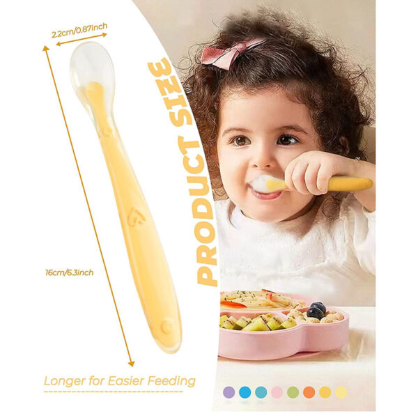 Cute Baby Silicone Spoon BPA Free Non-toxic Newborn Training Long Handle Baby Spoon Soft Head Eating Spoon - Image 5