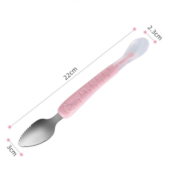 2 In 1 Children's Baby Feeding Spoon Baby Scraper Apple Puree Spoon Set Complementary Food Scraper Double-headed Stainless Steel Fruit Puree Tool - Image 7