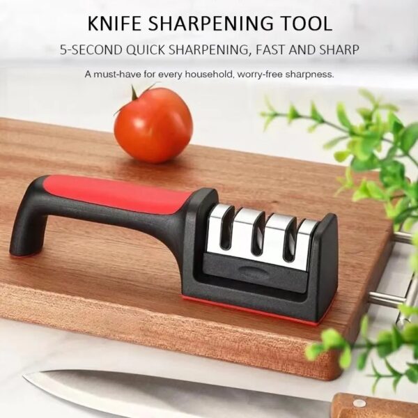 Kitchen 3-Segment Knife Sharpener Household Multi-Functional Hand-Held 3-Purpose Black Sharpening Stone - Image 7