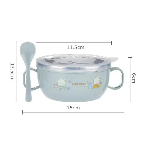 Baby Feeding Bowl with Lids Stainless Steel Insulated Bowl Spoon Set Children Tableware Cartoon Printed Easy To Clean Children Food Bowl - Image 7