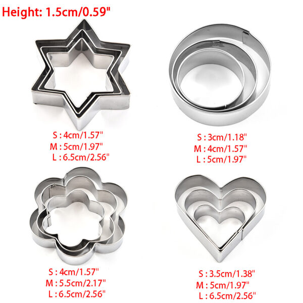 12Pcs Cookie Cutters Shapes Baking Set, Flower Round Heart Star Shape Biscuit Stainless Steel Metal Molds Cutters for Kitchen Baking Halloween Christmas Small Cookie Cutters - Image 7